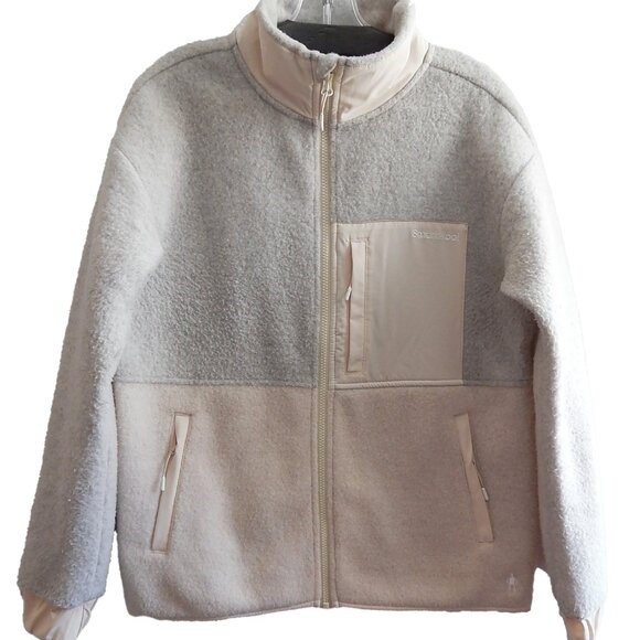 Smartwool Jacket Womens Medium Full Zip Gray TanTwo tone Wool Fleece Outdoor - Picture 2 of 4